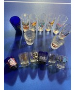 LOT OF 15 ASSORTED SOUVENIR Tall &amp; Short SHOT GLASSES, States, Hard Rock... - $44.54