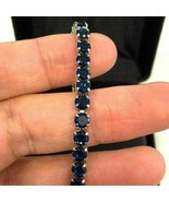 Vintage 15Ct Blue Sapphire His &amp; Her Tennis Bracelet 14K White Gold Over... - £139.80 GBP