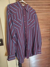 Ely Cattleman 3XL Pearl Snap Button Shirt long sleeve Plaid Cowboy vtg blue red - £10.62 GBP