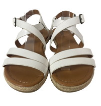 Soda Womens White Strappy Flat Sandals Size 9 Buckle Closure Ankle Strap Faux Le - £10.13 GBP