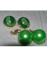 Vintage Lot Light & Dark Green Enamel Swirl Dome & Large Metallic Bead Dangle - $9.49