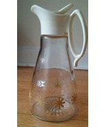Vintage 60s Log Cabin Glass Syrup Pitcher Dispenser Gold atomic starburs... - $8.37