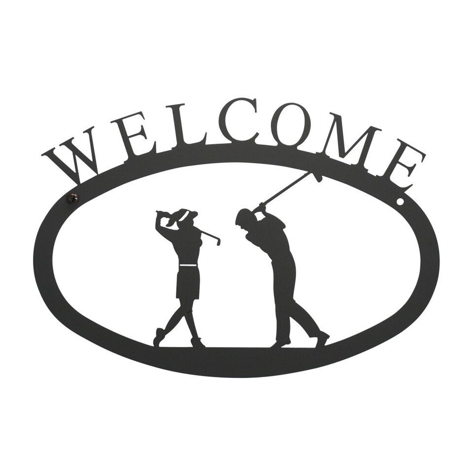 Powder-coated Two Golfers - Welcome Sign   (Made in USA)