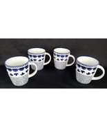 4 West Elm Indigo Cobalt Blue Dot Patterned Mugs Cups  Not Polish Pottery - $28.01