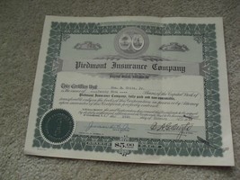 Vintage 1924 Stock Certificate Piedmont Insurance Company 25 Shares - £18.92 GBP