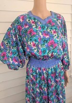 Vintage 80s Silk Floral Dress Polka Dot Print M Purple or Blue Periwinkl... - €24,32 EUR