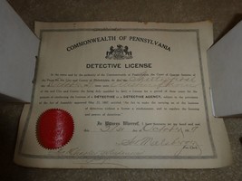 Vintage 1919 Detective License Pennsylvania with Philadelphia County Seal - £35.62 GBP