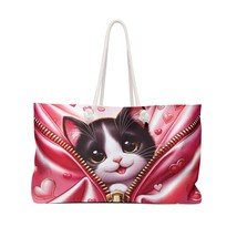 Weekender Bag, Cute Cat, Black and White, Large Weekender Bag, Beach Bag, Book B - £39.32 GBP