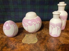 Jane McCormick Pottery Twin Posy Vases Pink Tree Design In Excellent 4 Pieces - £32.47 GBP