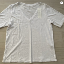 Eileen Fisher Organic Cotton Slub V-Neck Tee White - £63.67 GBP