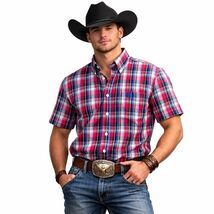 Cinch Red Blue Plaid Short Sleeve Button Down Western Cowboy Rodeo Shirt... - $24.99