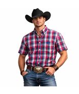 Cinch Red Blue Plaid Short Sleeve Button Down Western Cowboy Rodeo Shirt... - $24.99