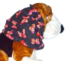Dog Snood Pink Purple Butterflies on Dotted Black Cotton Size Puppy REGULAR - £7.89 GBP