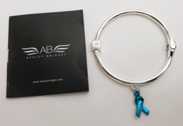 Ashley Bridget Hinged Bracelet Blue Awareness Ribbon with Rhinestone Silver Tone - £15.78 GBP