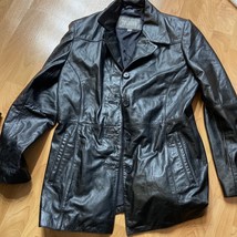 Wilsons Black Leather Women’s Jacket/Coat Full Button Size Large - £27.45 GBP