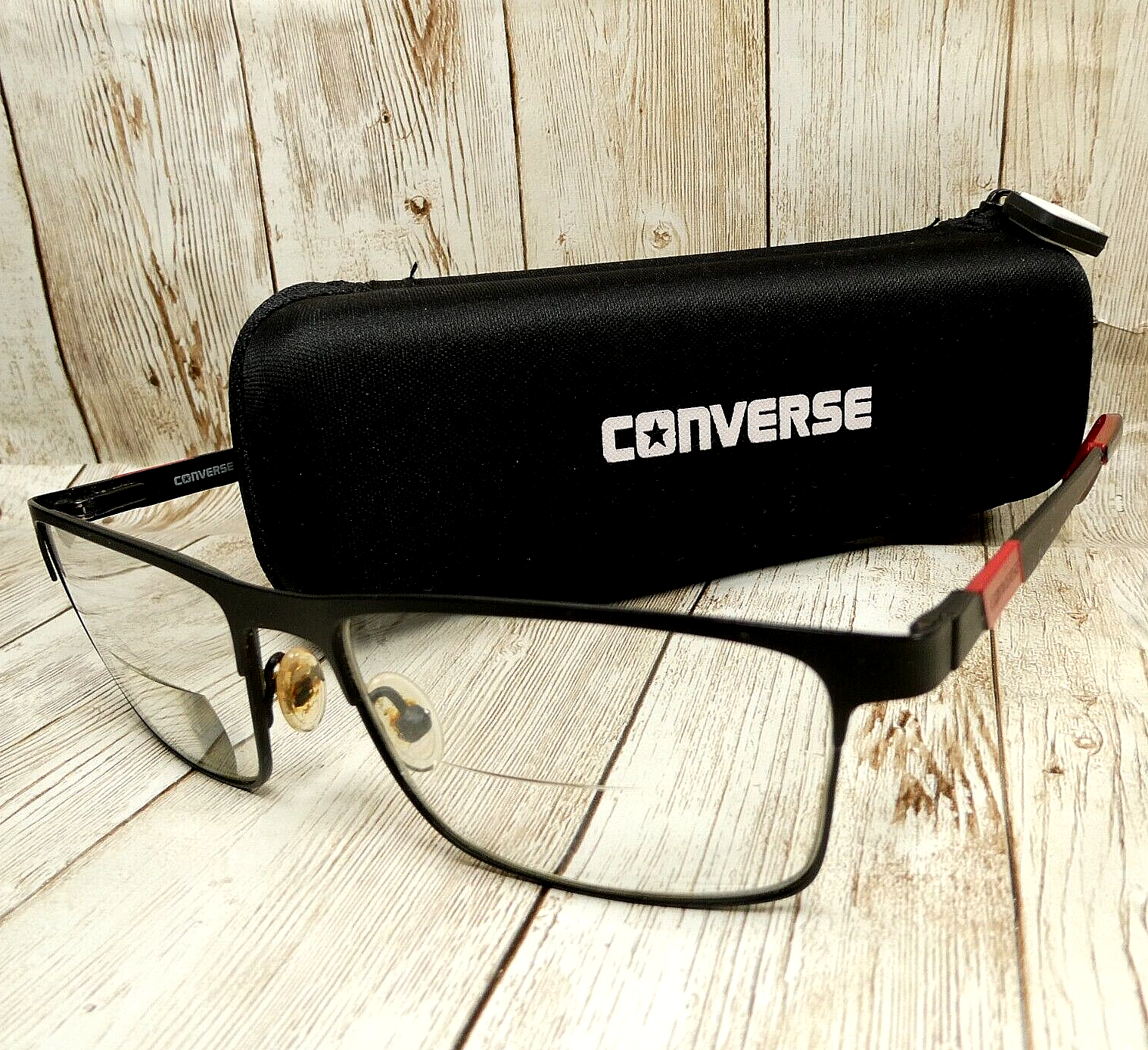 Converse Black Red Metal Matte Eyeglasses FRAMES &amp; Case - Q051 Black 55-... - $43.04