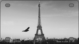 Eiffel Tower Black and White With Bird Novelty Mini Metal License Plate Tag - £11.72 GBP