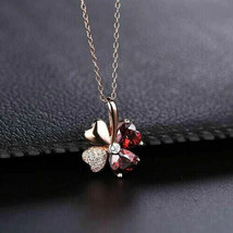 3Ct Heart Cut CZ Red Garnet Floral Pendant 14K Rose Gold Plated With Chain - £123.19 GBP