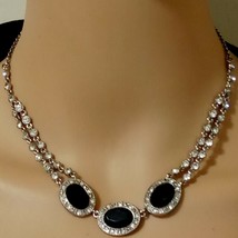 Crown Trifari Black and Clear Crystal Necklace - $84.15