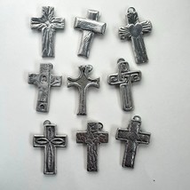 9 Piece Lot Small Handmade Pewter Silver Religious Artistic Crosses 3&quot;  - $53.46