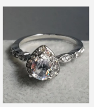 Silver Teardrop Rhinestone Ring Size 4 5 6 7 8 9 10 11 - $39.99