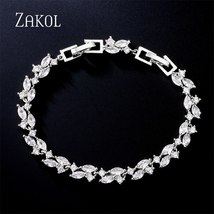 New Shiny Cubic Zirconia Women Bracelets Bangles for Brides Fashion CZ Leaf Enga - £17.70 GBP