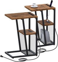 Heybly Side Table Set Of 2, C Shaped Nightstand End Sofa Table With Charging - $90.99