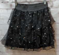 Girl's 14/16 Monster High costume skirt skort black tulle silver square ... - $10.18