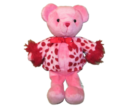 Amscan Pink Teddy 14" Bear Plush Red Leopard Spot Jacket Stuffed Animal Lovey - $11.34