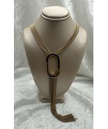 MASSIMO DUTTI Oval Pendant 22&quot; Necklace With Fringe Gold Tone Modern Cla... - $466.91 MXN