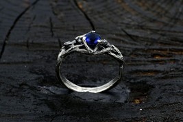 Exquisite Silver Ring Sapphire Celtic Knot Amazing Wood Texture Oxidized Finish - £83.81 GBP