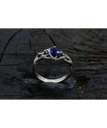 Exquisite Silver Ring Sapphire Celtic Knot Amazing Wood Texture Oxidized... - £82.02 GBP
