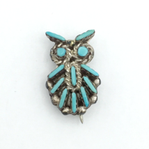ZUNI sterling silver &amp; petit point turquoise owl brooch pendant needlepoint 3/4&quot; - £46.93 GBP