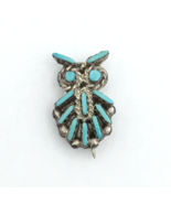 ZUNI sterling silver &amp; petit point turquoise owl brooch pendant needlepo... - £46.91 GBP