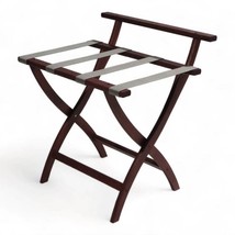 Solid Wood High Back Folding Luggage Rack with Grey Straps in Dark Brown Finish - €146,27 EUR