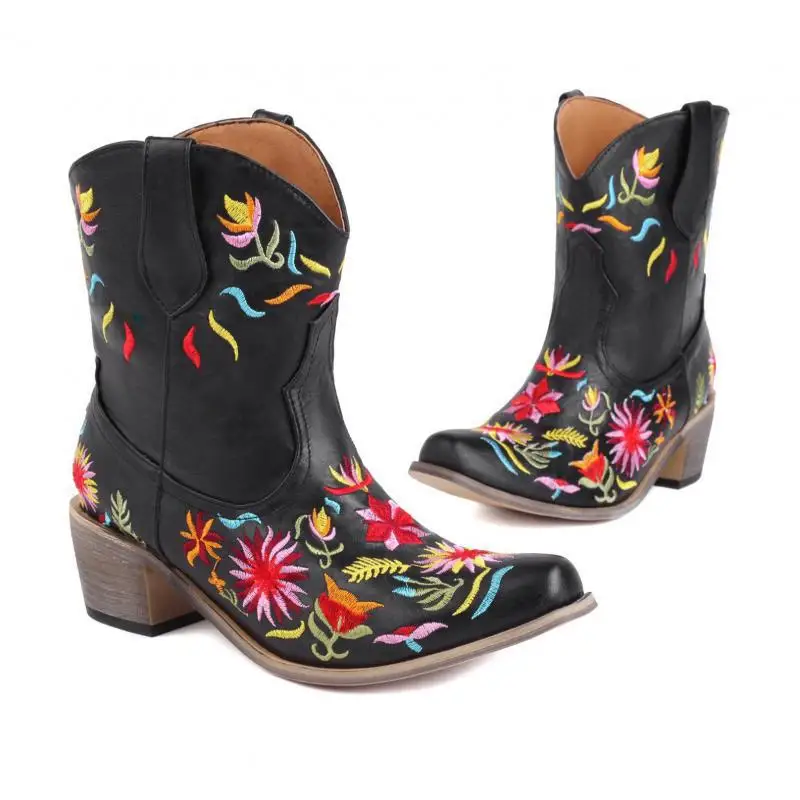  boots women festival winter black boots women size 10 embroider sexy botas ankle woman thumb200