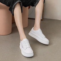 Platform Women&#39;s Single Shoes Round Toe Cross-lace Shoes White - £49.16 GBP