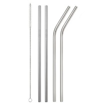 2 pcs Stainless Steel Straw Reusable Metal Drinking Straw With Cleaner Brush  - £6.34 GBP