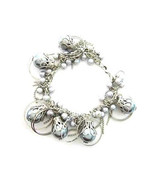 Bracelet Chunky Gray Sea Shell Pearls Silver Chains &amp; Hoops - £7.81 GBP