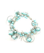 Bracelet Chunky Blue Sea Shell Pearls Silver Chains &amp; Hoops - £7.85 GBP