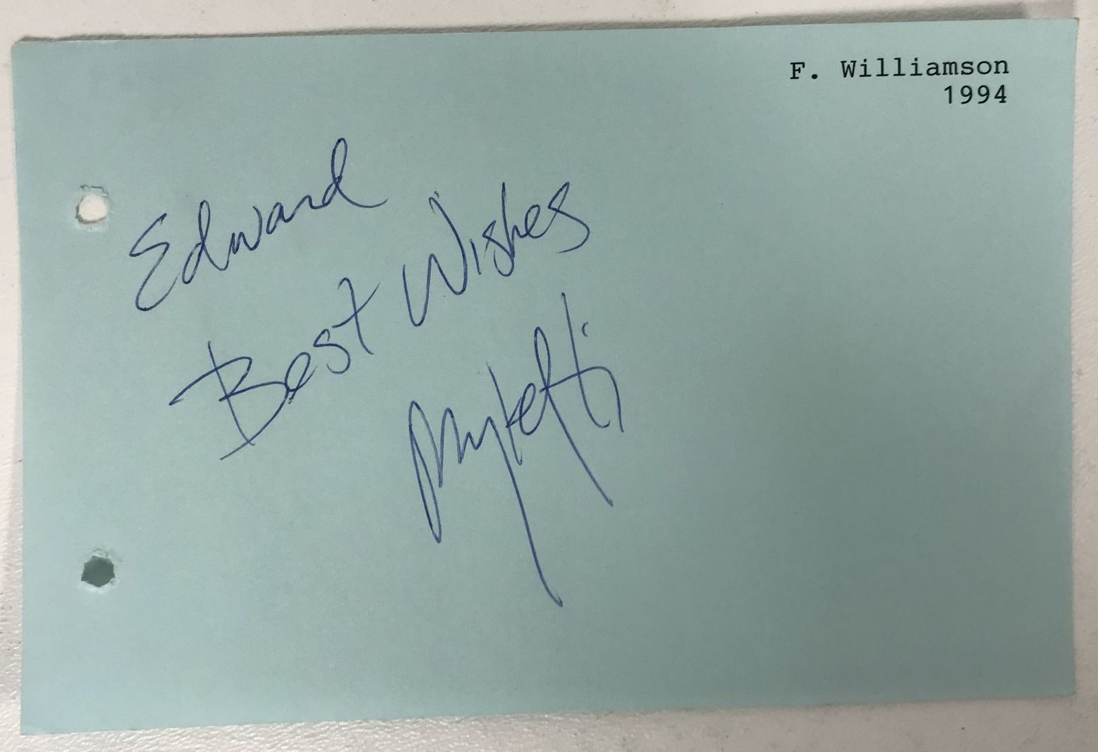 F. Williamson Signed Autographed Vintage 4x6 Signature Page - $15.00