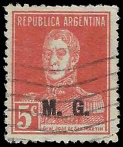 1930s ARGENTINA Stamp -Overprint &quot;MG&quot; Ministry of War 5c, SC#OD83B 1194 - $0.99