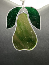 Vintage Pear Shaped Sparkly Green Leaded Stained Glass  / Sun Catcher  Handmade - £12.97 GBP