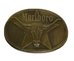 Vintage Marlboro Long Horned Steer Belt Buckle Star Solid Brass Philip M... - £14.33 GBP