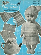 Vintage knitting pattern for Dolls outfit, scarf, tea cosy, purse & pot holder.  - $2.15