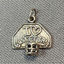 Sterling Silver Charm I Love Basketball .925 Bracelet Charm Basketball Hoop Goal - £9.30 GBP