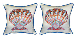 Pair of Betsy Drake Scallop Shell Small Outdoor Indoor Pillows 12 Inch X 12 Inch - £54.50 GBP
