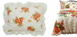 Anthropologie Esperanza Standard Shams Orange Ivory Floral 2 Cotton Pair... - £65.52 GBP