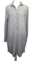 Beach Lunch Lounge Gray Button Up Roll Tab Sleeve Shirt Dress, Pockets, ... - £23.50 GBP