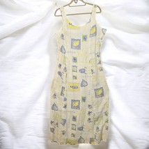 Vintage Jennifer Myles Sundress Yellow Blue Large Fun Print Midi Linen C... - $37.39